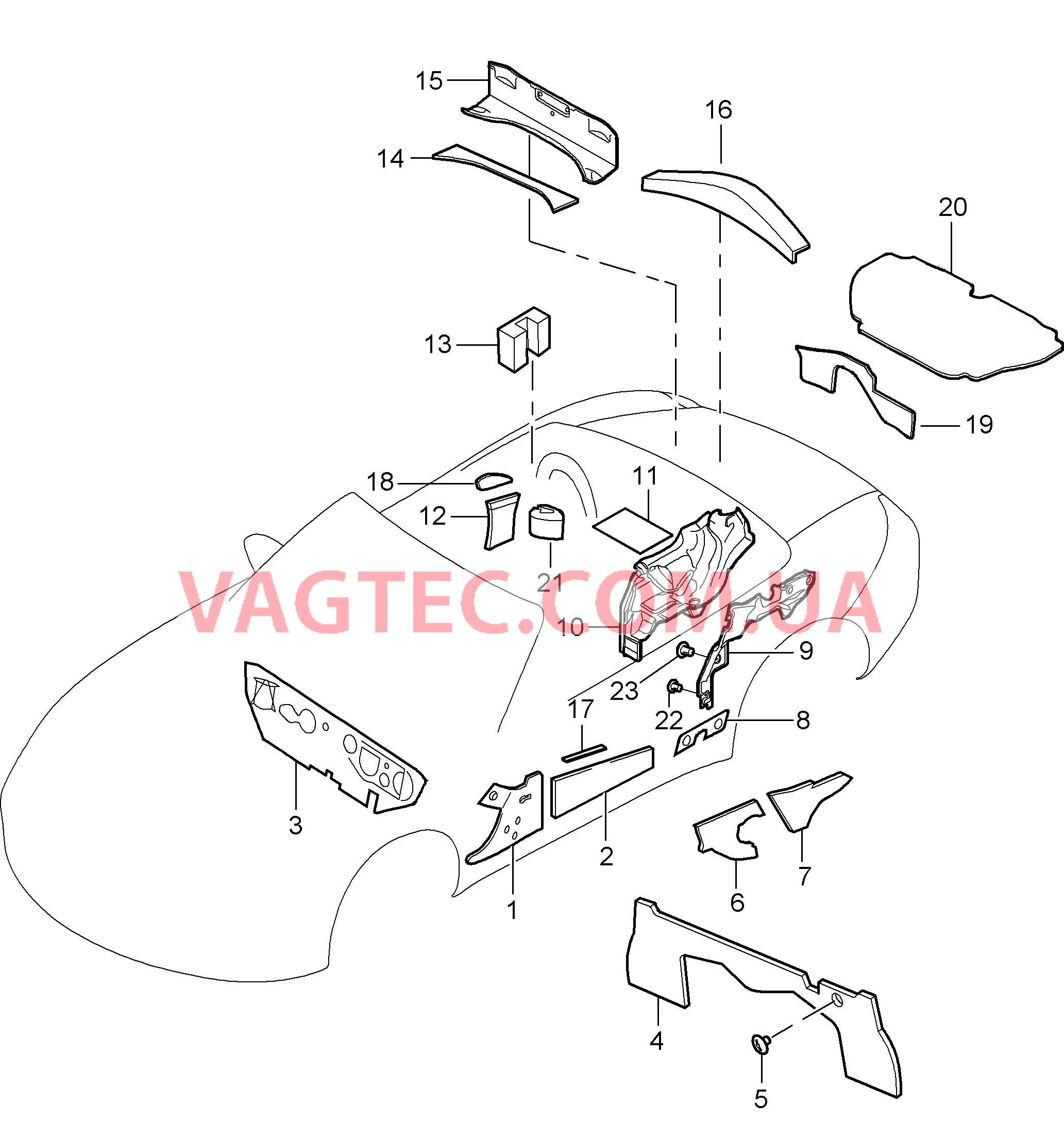 807-015 Кузов, Звукоизоляция 1 для PORSCHE Boxster 2005-2008