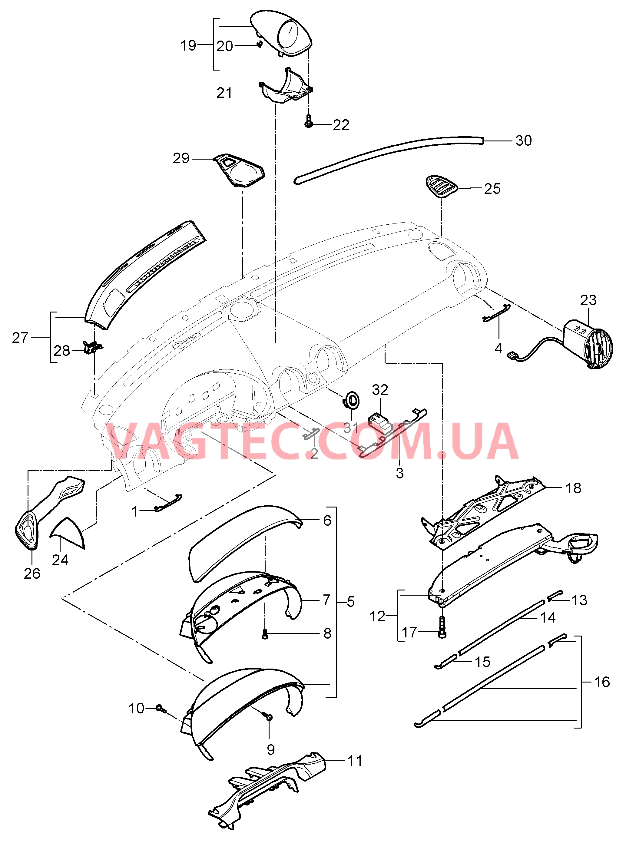 809-001 Облицовка передней панели, Верхняя часть, с, Детали для PORSCHE Boxster 2005-2008USA