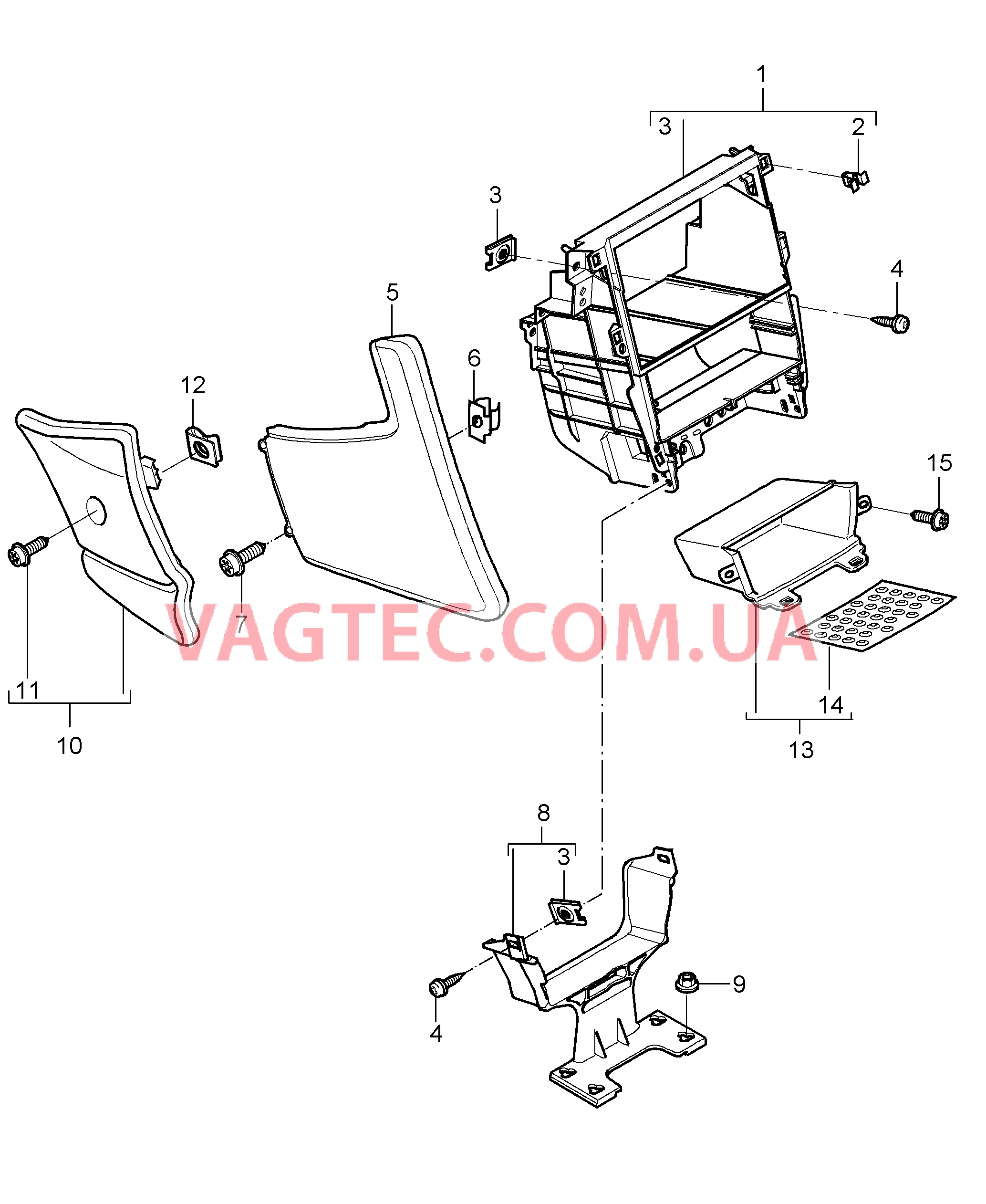 809-015 Центральная консоль, передний для PORSCHE Boxster 2005-2008