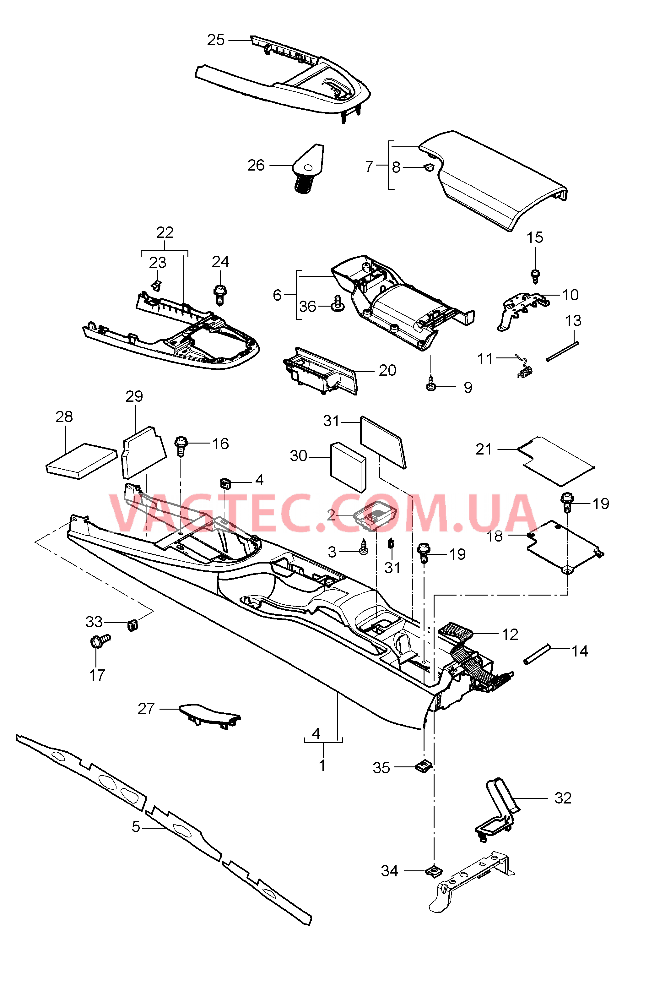 809-020 Центральная консоль, задний для PORSCHE Boxster 2005-2008USA