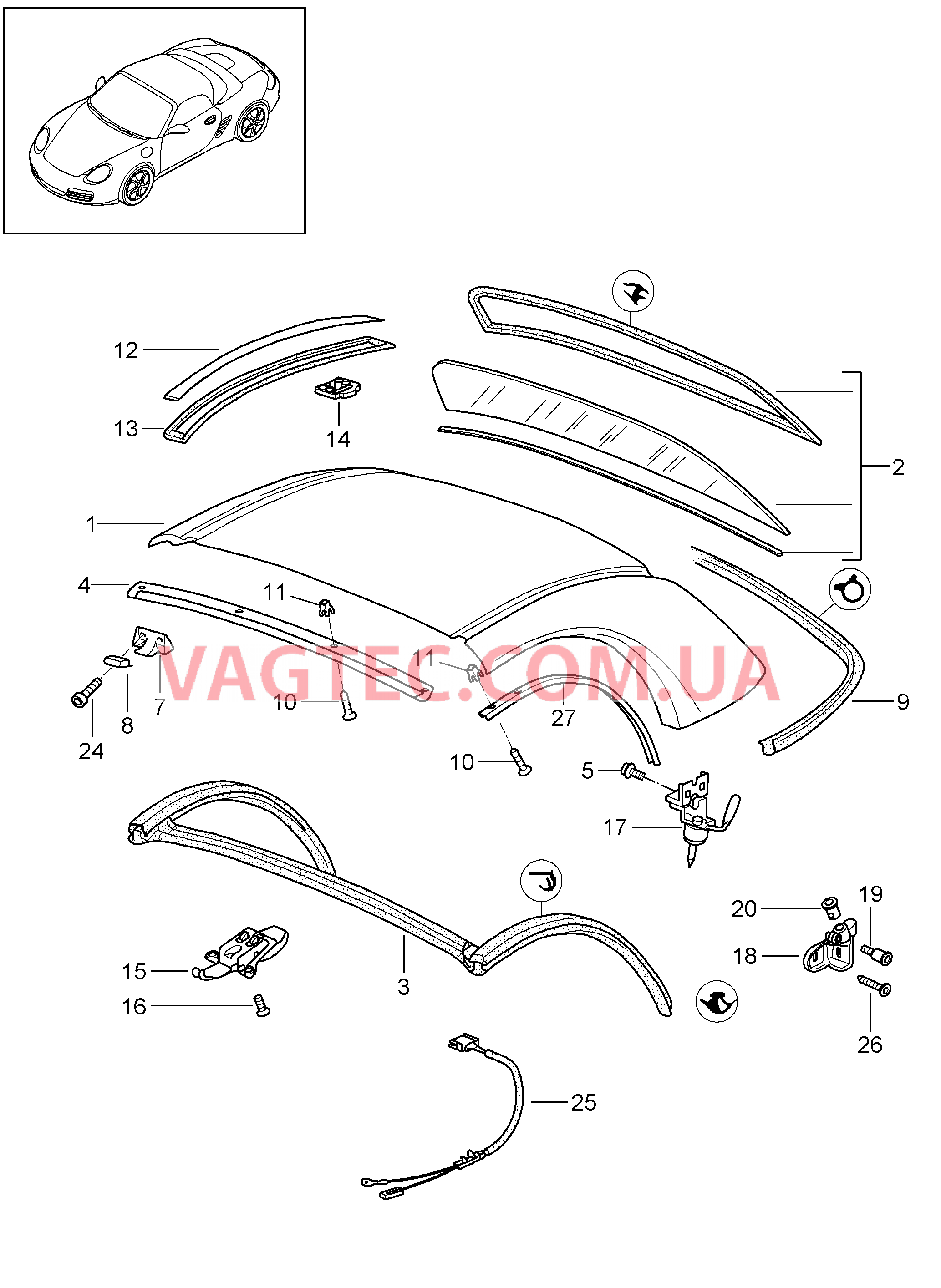 811-015 Жесткий верх, Детали, Уплотнения
						
						M550 для PORSCHE Boxster 2005-2008