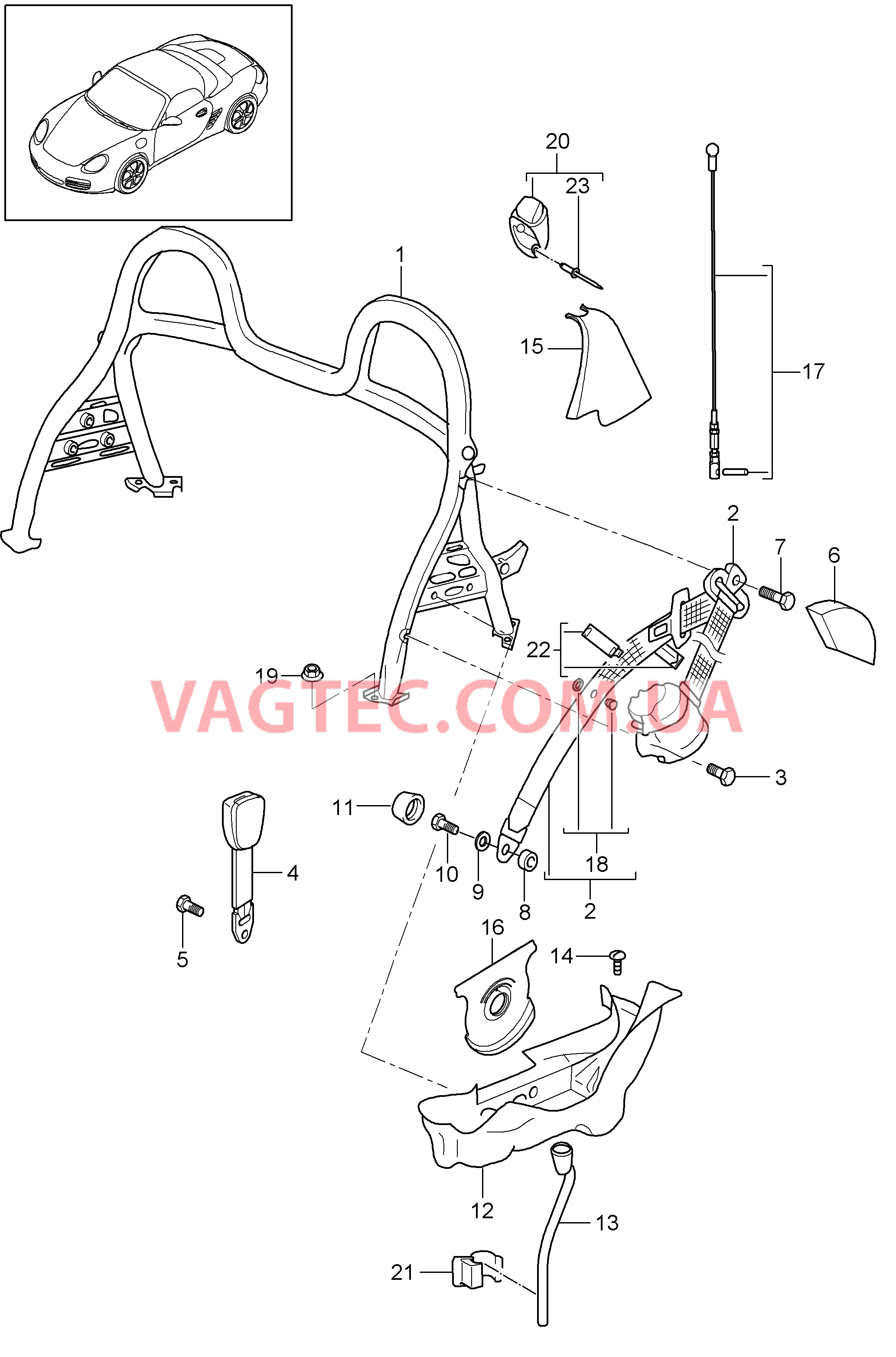 812-000 Дуга защиты от опрокидыв., Ремень безопасности для PORSCHE Boxster 2005-2008