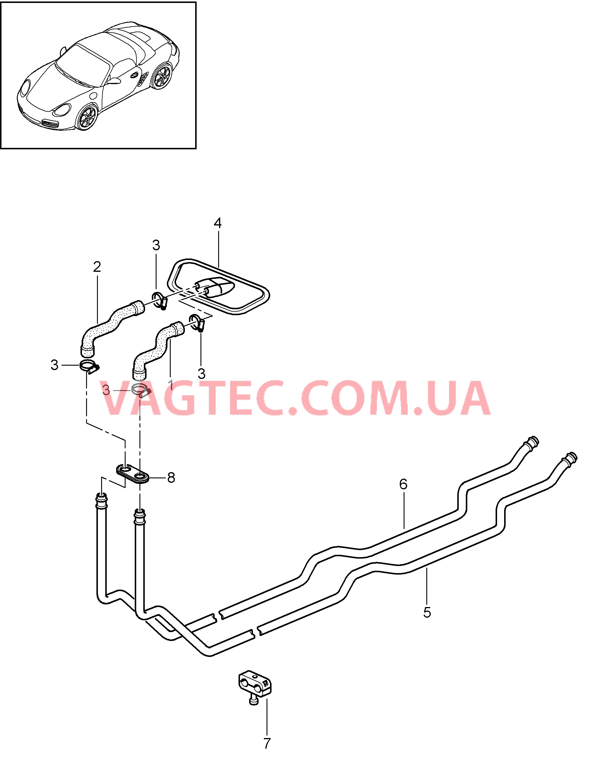 813-000 Обогрев 1, Подводящий трубопровод, Обратная магистраль для PORSCHE Boxster 2005-2008