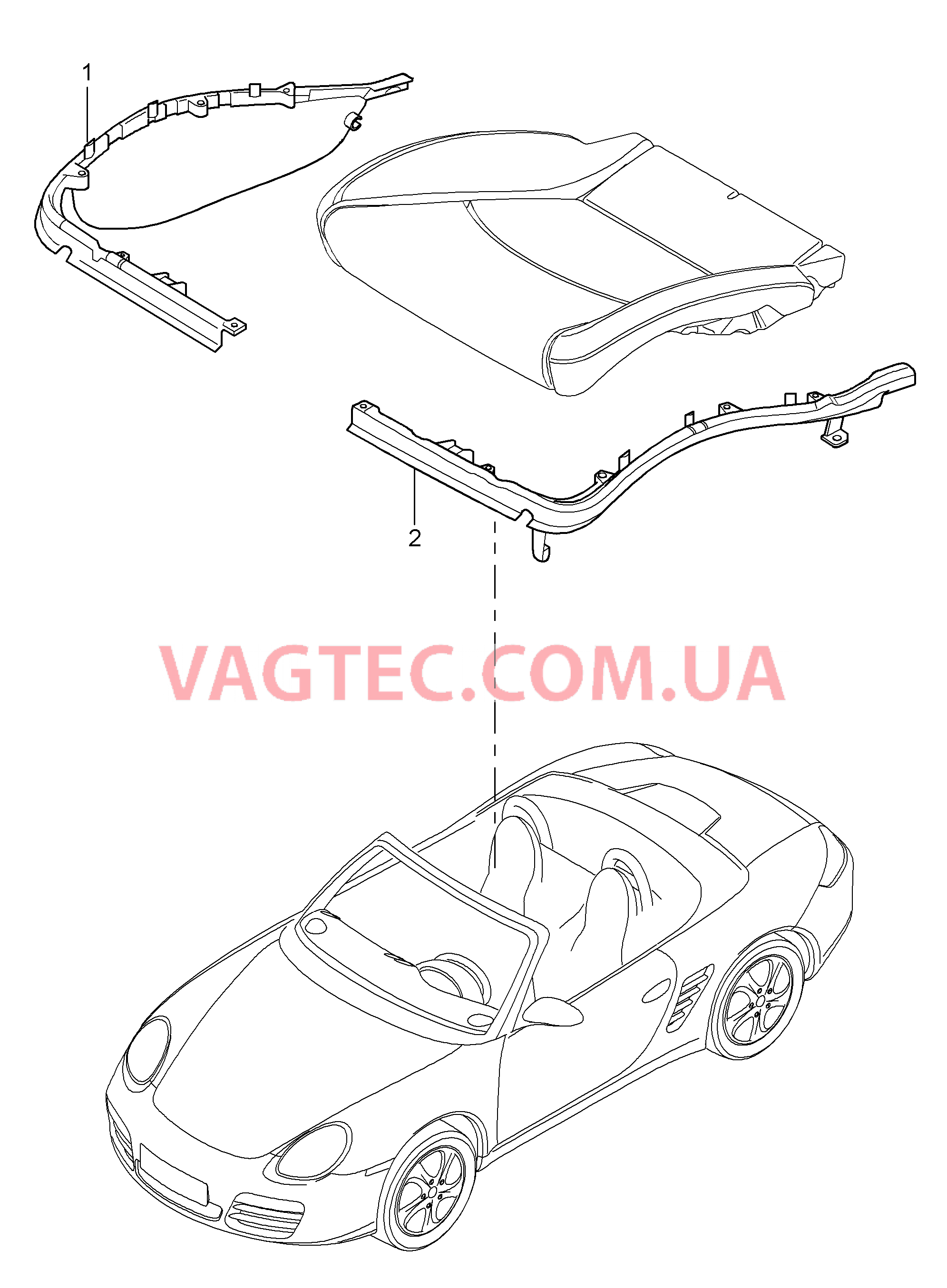 817-009 Держатель обивки, Рама, Опорная поверхность, Серийное сиденье, Сиденье KOMFORT
						
						BOXSTER, BOXSTER S для PORSCHE Boxster 2005-2008USA