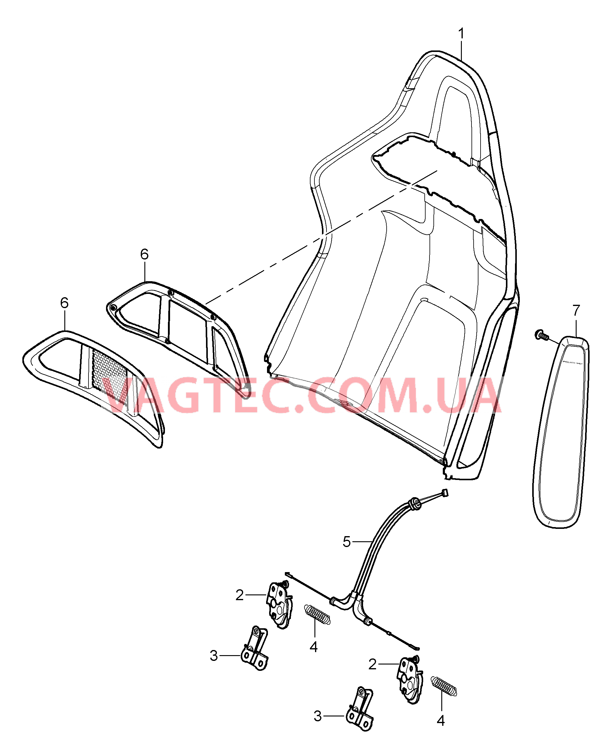 817-036 Каркас спинки, Ковшеобразное сиденье, складной, Детали для PORSCHE Boxster 2005-2008