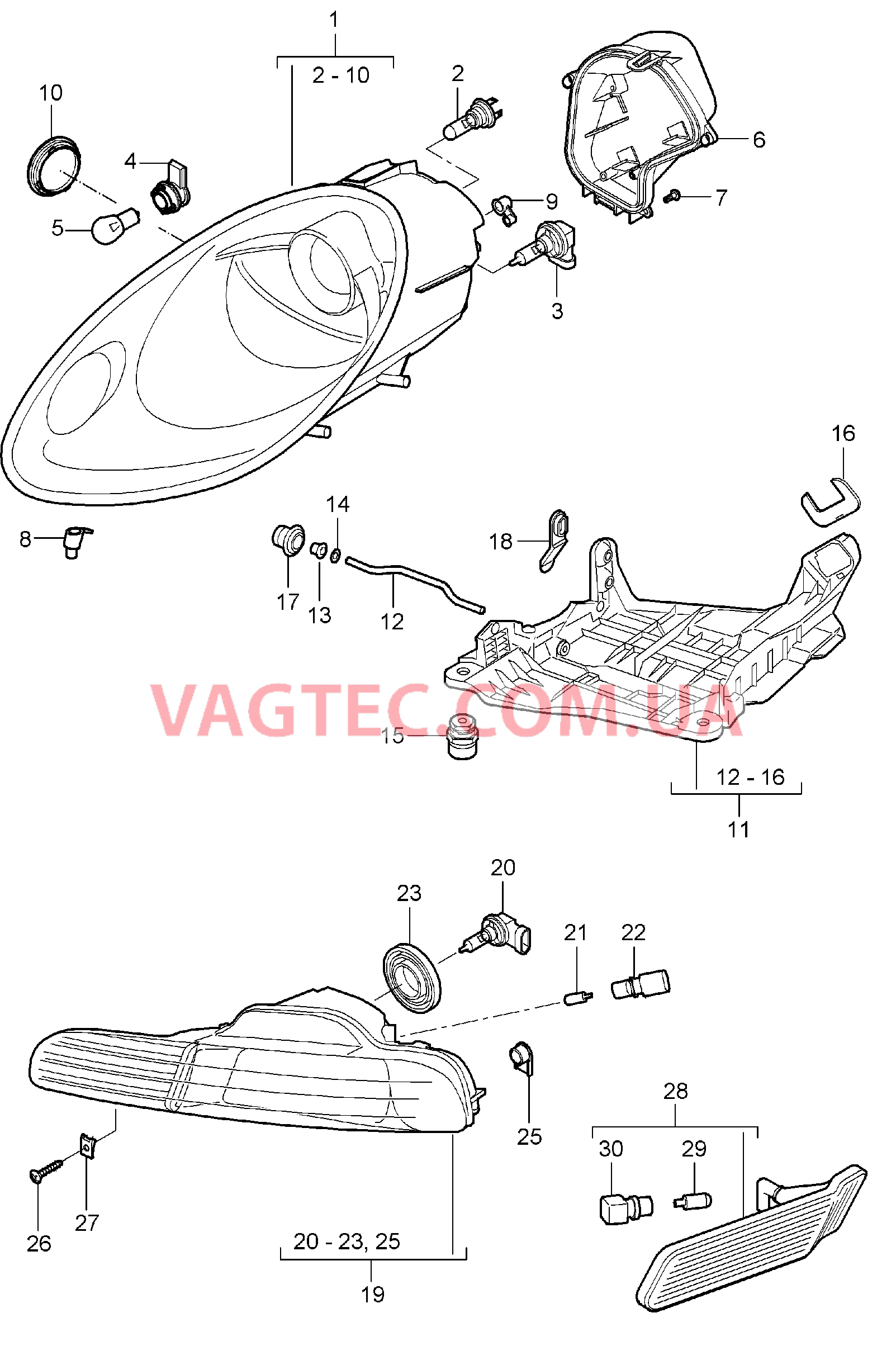 905-000 Фара, Дополнительная фара, Указатель поворота для PORSCHE Boxster 2005-2008