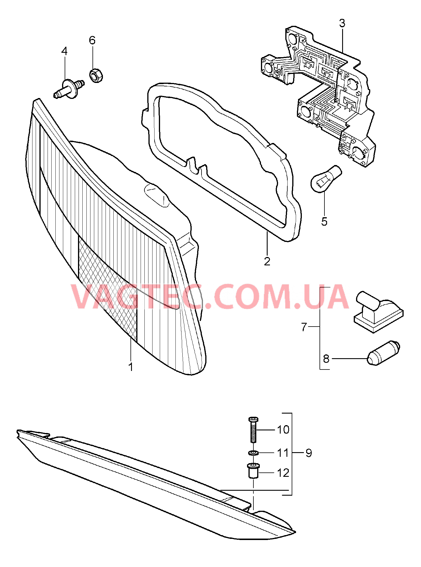 905-005 Задний фонарь, Лампа освещения номерного знака, Доп.сигнал торможения для PORSCHE Boxster 2005-2008USA