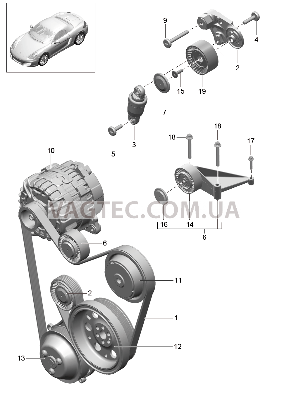 101-010 Натяжитель ремня, Поликлиновой ремень для PORSCHE Boxster 2012-2016USA