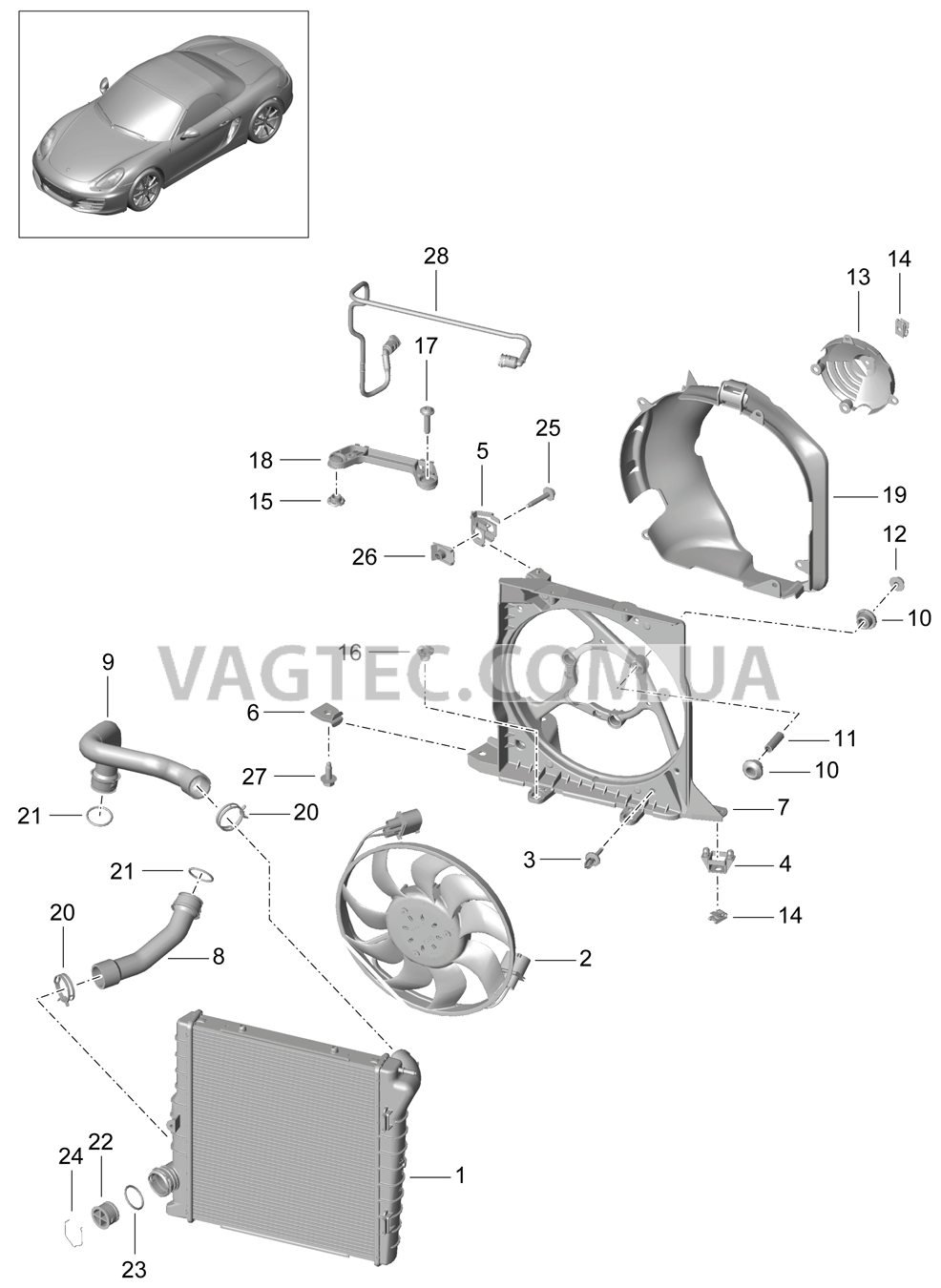 105-015 Водяное охлаждение 2, Жидкостный радиатор, Вентилятор для PORSCHE Boxster 2012-2016