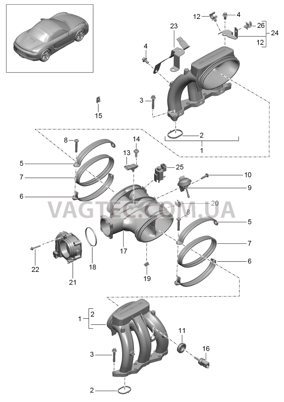 107-010 Впускной коллектор, Патр. дроссел.заслонки для PORSCHE Boxster 2012-2016USA