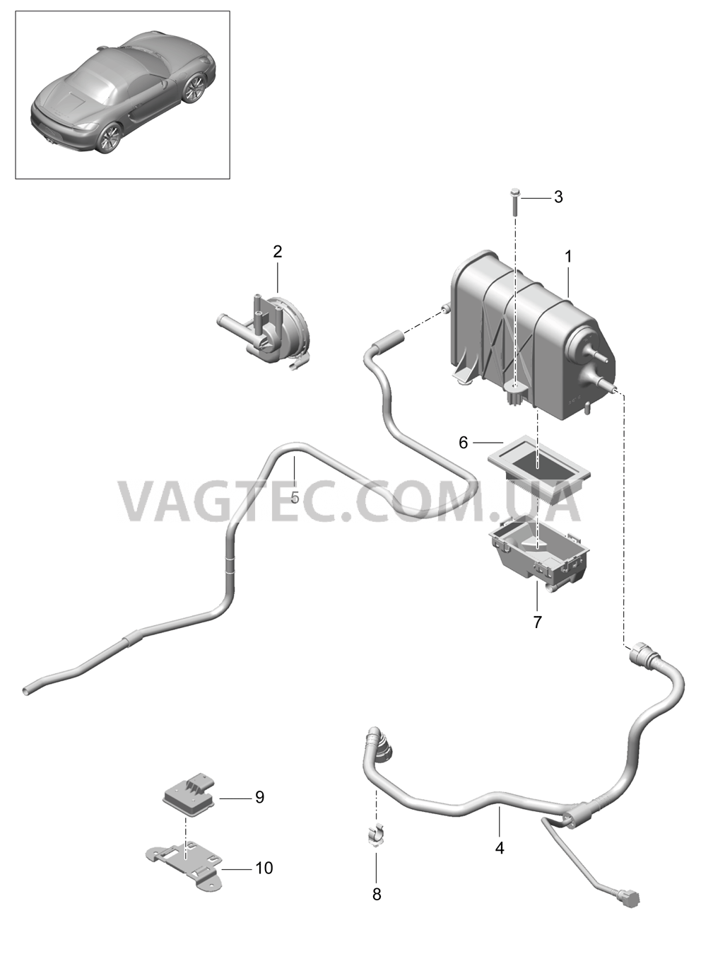 201-020 Резервуар с активир.углем для PORSCHE Boxster 2012-2016USA