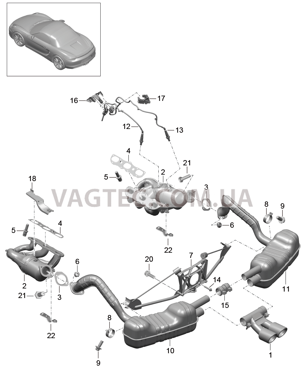 202-000 Выпускная система для PORSCHE Boxster 2012-2016USA