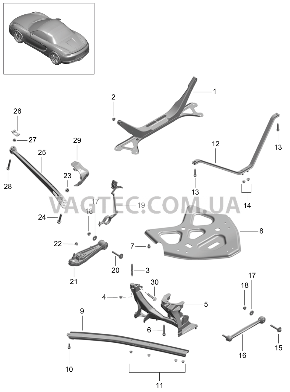 501-001 Задняя ось, Боковая часть, Держатель, Рычаг для PORSCHE Boxster 2012-2016