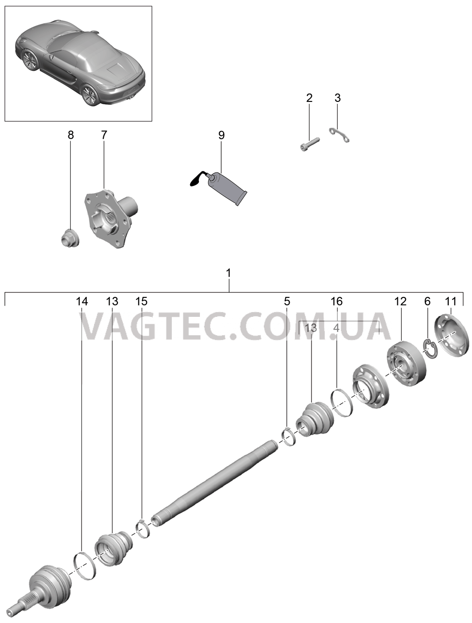 501-005 Шарнирный вал, Ступица для PORSCHE Boxster 2012-2016