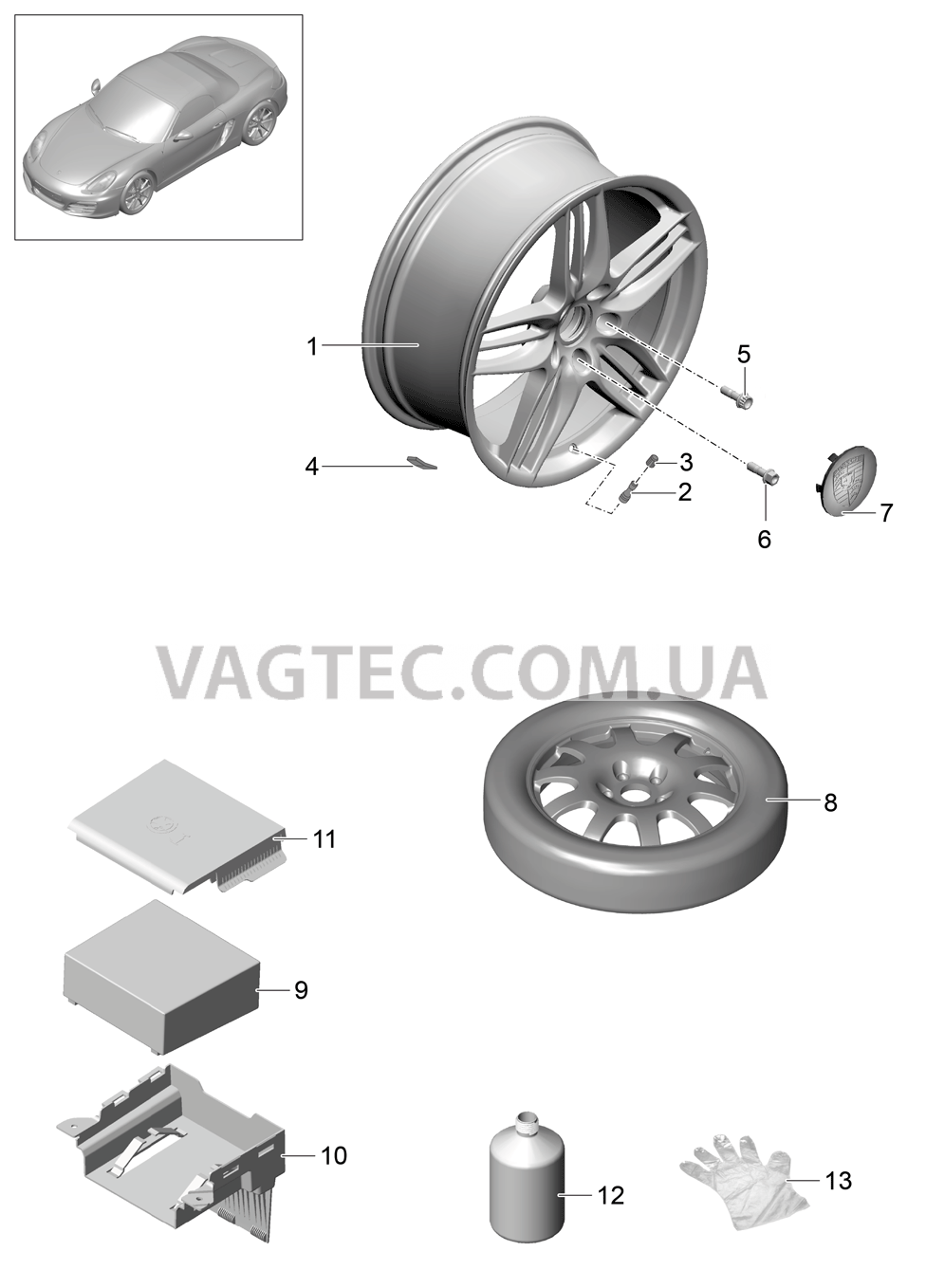 601-000 Колеса для PORSCHE Boxster 2012-2016USA