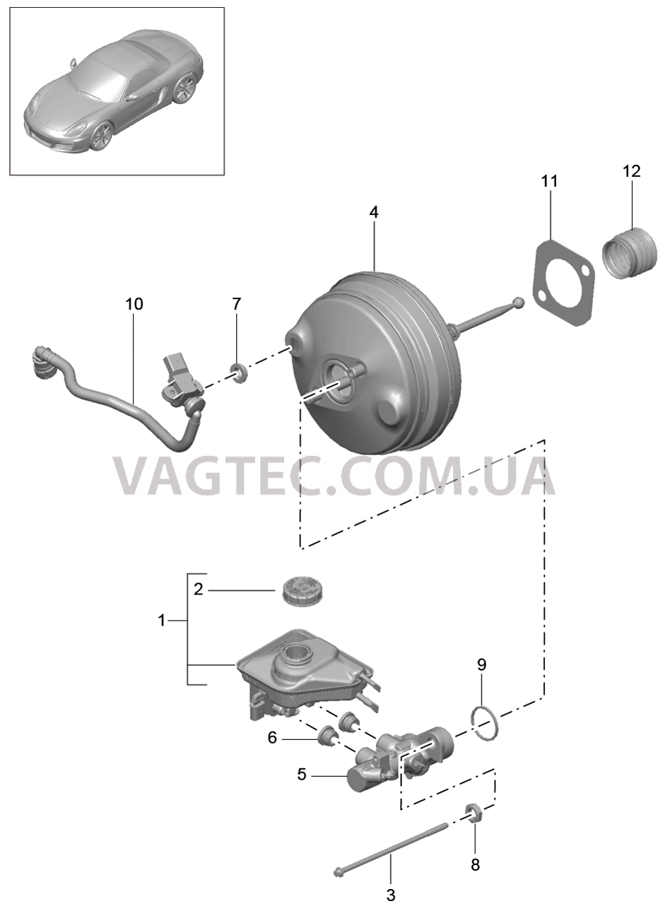 604-000 Главный тормозн.цилиндр, Тормозной усилитель для PORSCHE Boxster 2012-2016USA