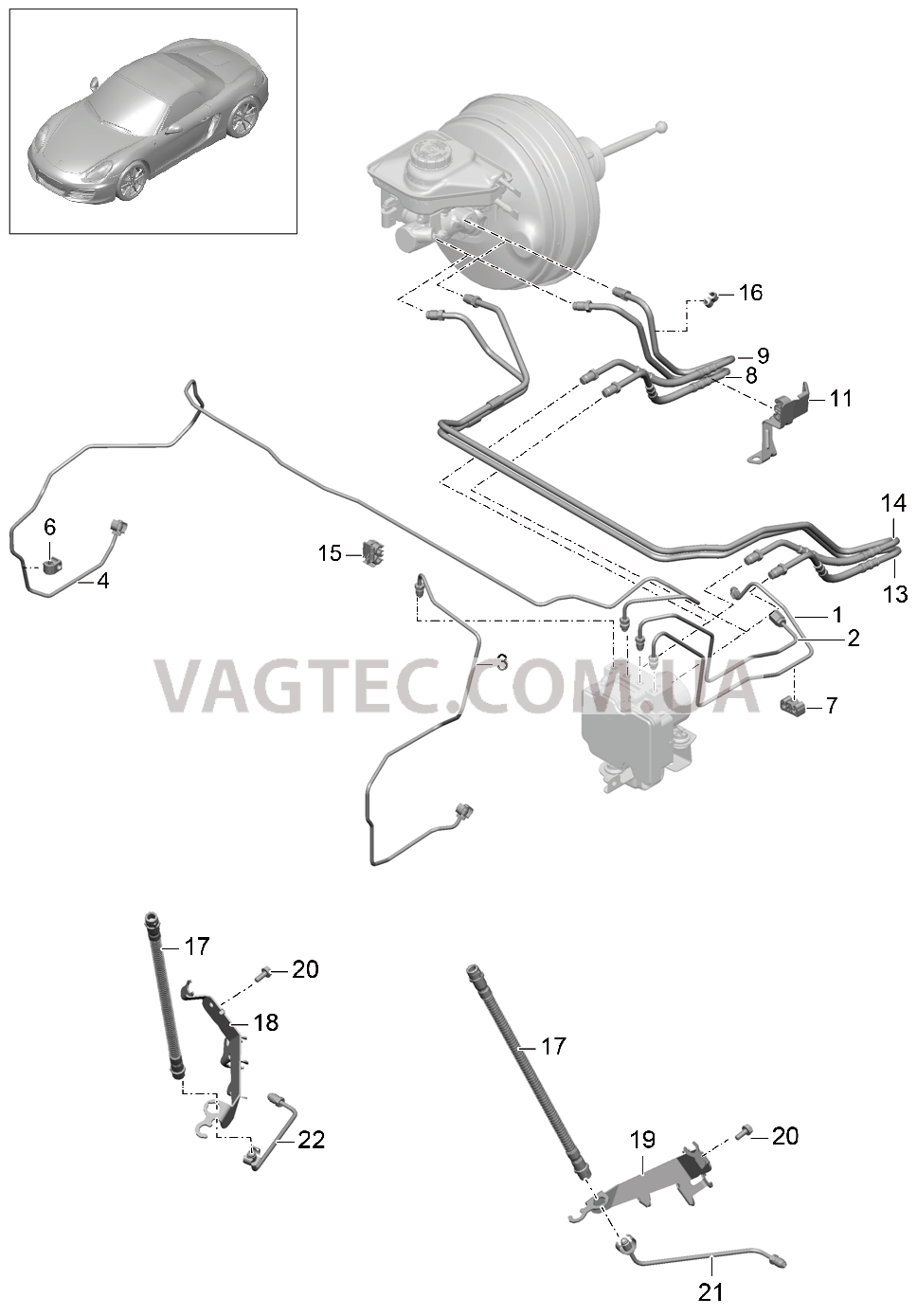 604-005 Тормозные магистрали, Передняя часть кузова, передний для PORSCHE Boxster 2012-2016USA