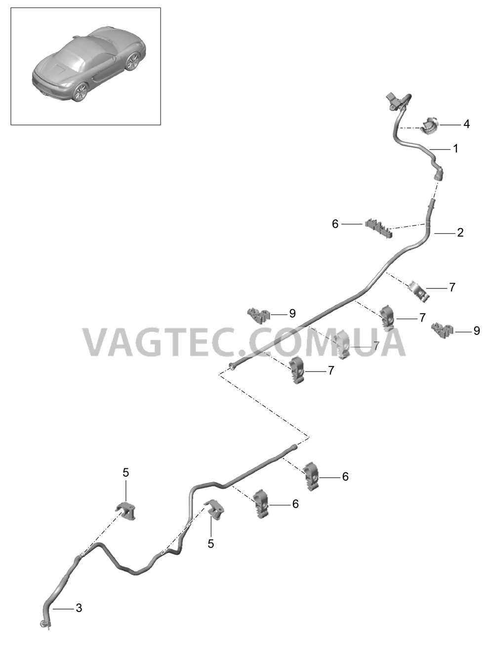 604-015 Вакуумный трубопровод, Тормозной усилитель, передний, средний, задний для PORSCHE Boxster 2012-2016