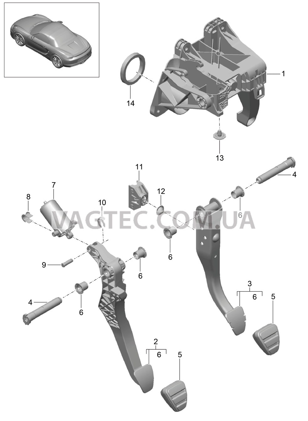 702-000 Педальный механизм для PORSCHE Boxster 2012-2016USA