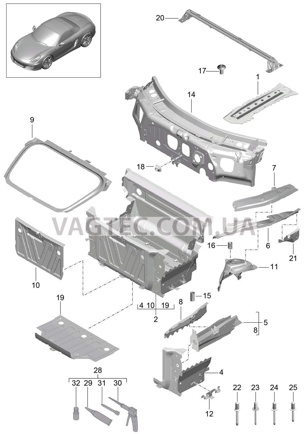801-010 Передняя часть кузова, Отдельные детали для PORSCHE Boxster 2012-2016
