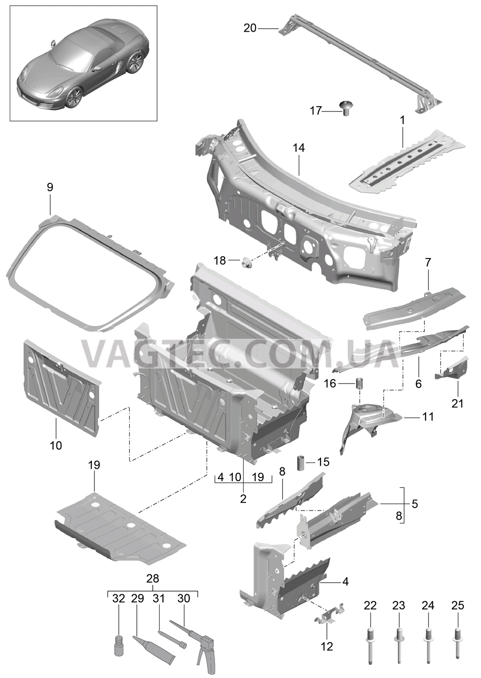 801-010 Передняя часть кузова, Отдельные детали для PORSCHE Boxster 2012-2016USA