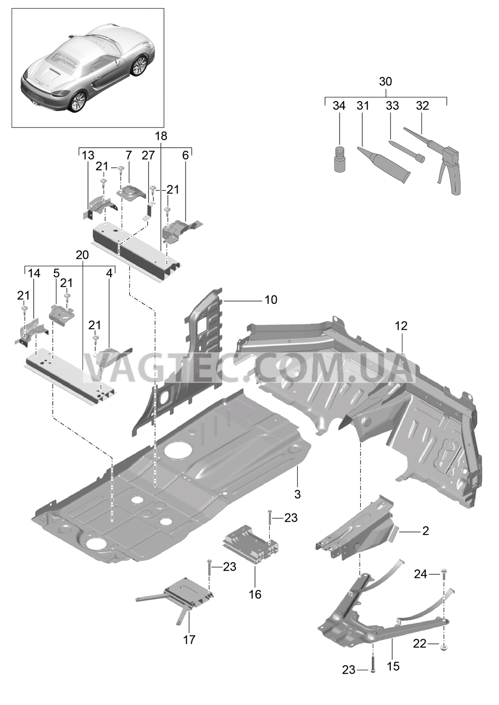 801-020 Днище, средний для PORSCHE Boxster 2012-2016USA