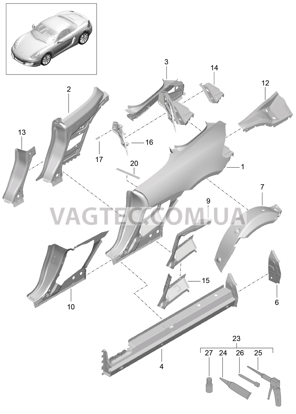 801-050 Боковая часть для PORSCHE Boxster 2012-2016