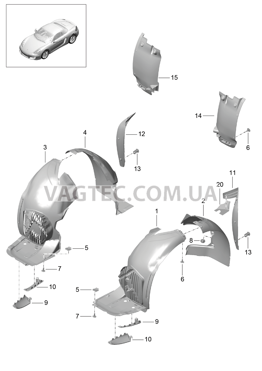 801-075 Обивки, Колесная ниша для PORSCHE Boxster 2012-2016USA