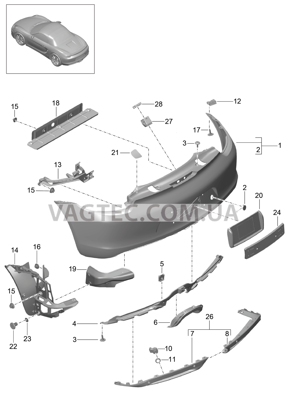 802-010 Бампер, задний
						
						-IXAT/-I011 для PORSCHE Boxster 2012-2016