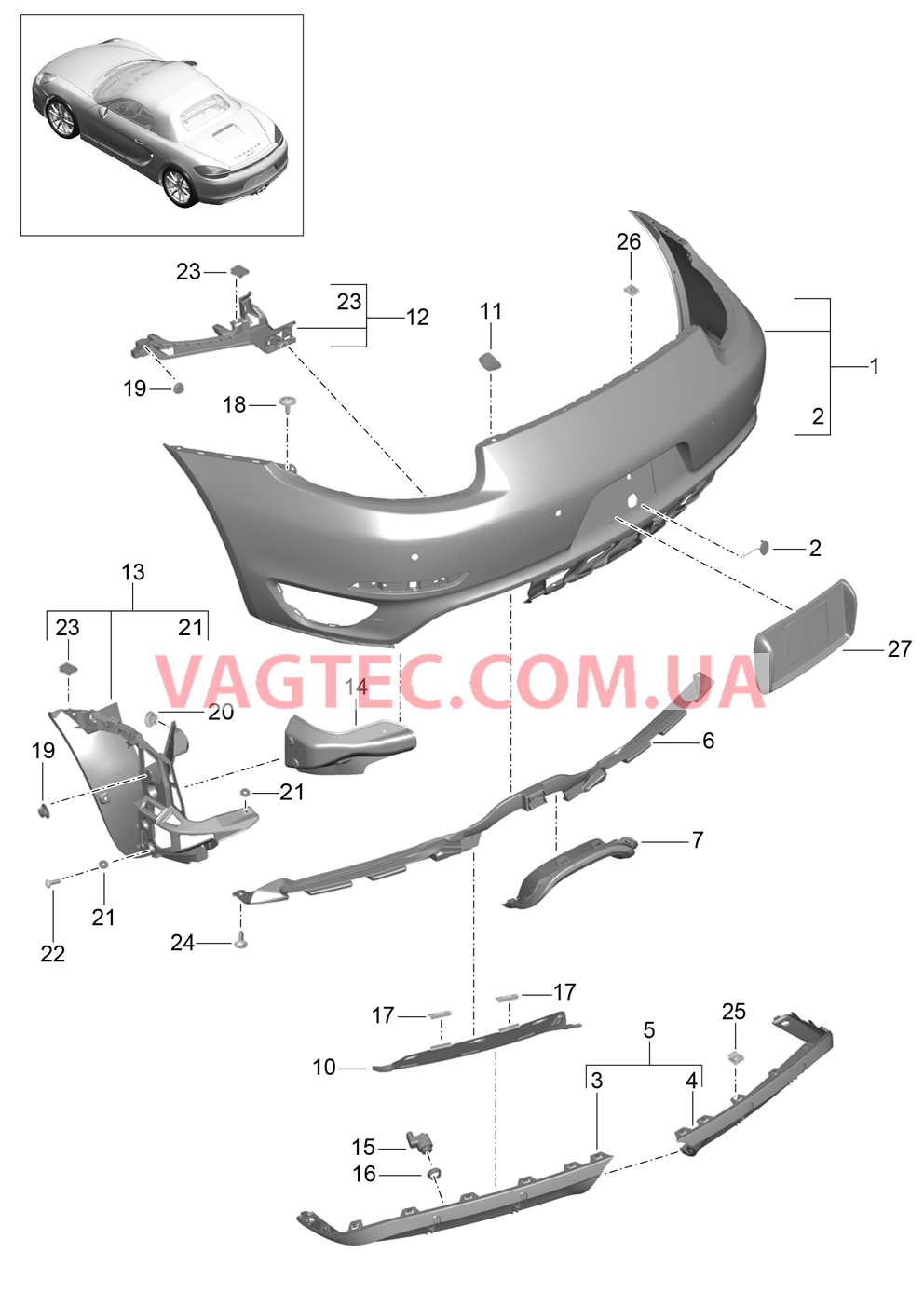 802-011 Бампер, задний
						
						I011 для PORSCHE Boxster 2012-2016