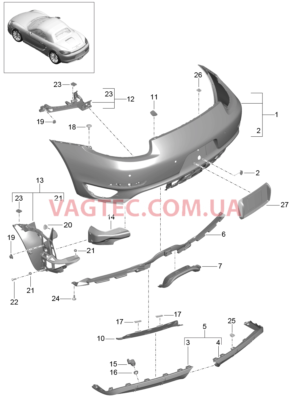 802-012 Бампер, задний
						
						IXAT для PORSCHE Boxster 2012-2016