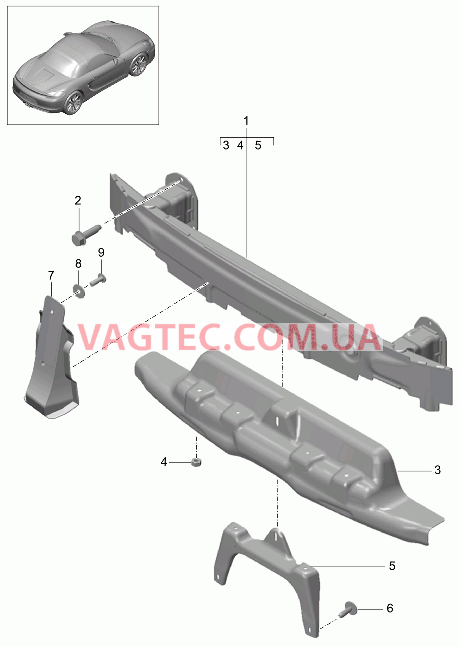 802-030 Кронштейн бампера, задний для PORSCHE Boxster 2012-2016USA