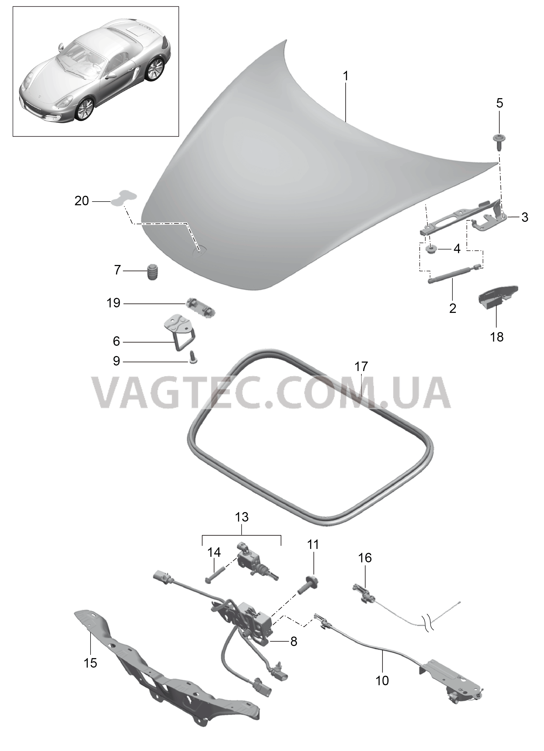 803-000 Крышка, передний для PORSCHE Boxster 2012-2016