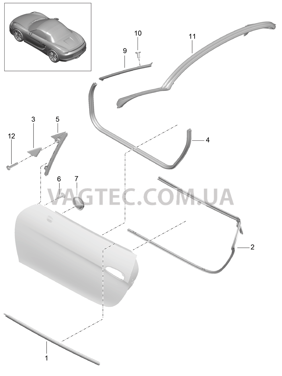 804-010 Дверн.уплотнитель, и, Декоративн.панель для PORSCHE Boxster 2012-2016USA