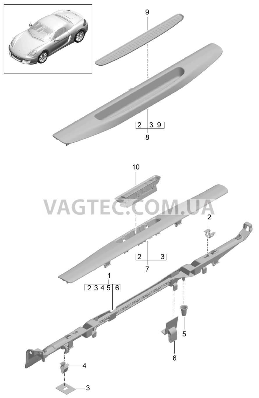 807-015 Обшивка, Порог, внутренний для PORSCHE Boxster 2012-2016USA