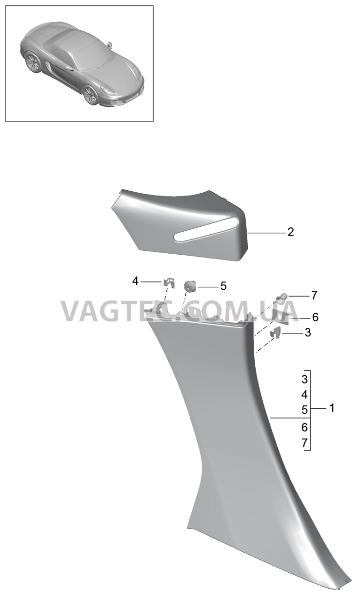 807-020 Боков.обшивка, Стойка В для PORSCHE Boxster 2012-2016USA