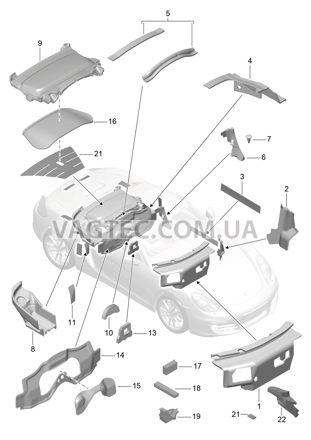 807-080 Кузов, Звукоизоляция 1 для PORSCHE Boxster 2012-2016USA