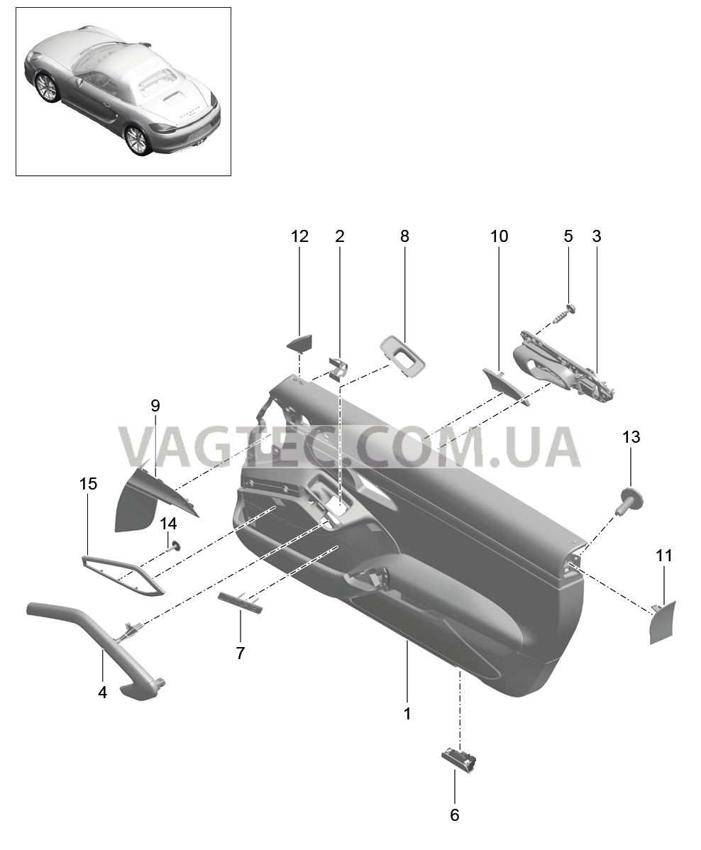 808-000 Обшивка двери, Детали, Искусственная кожа
						
						-I788/-I981, I811 для PORSCHE Boxster 2012-2016