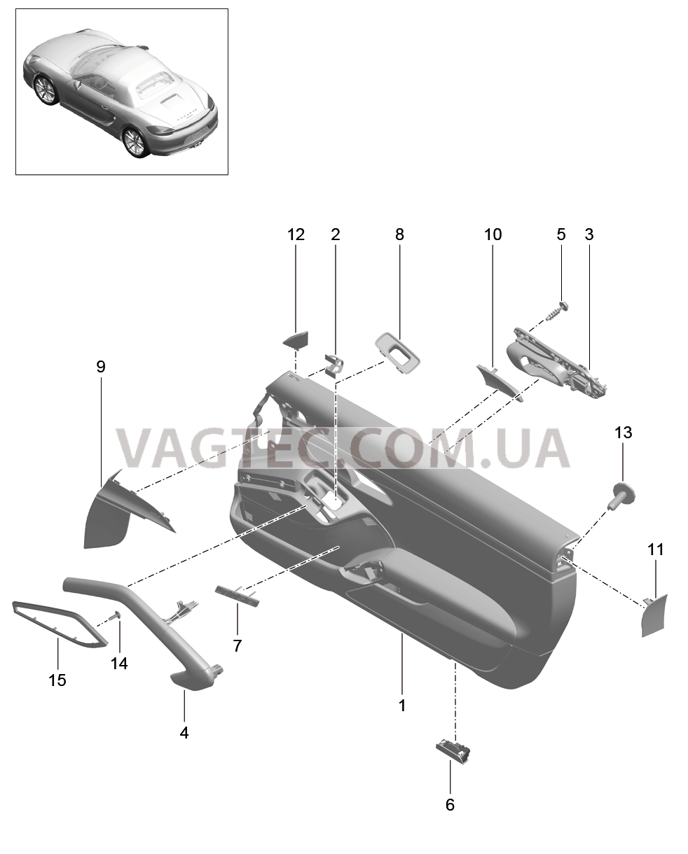 808-015 Обшивка двери, Детали, Кожа
						
						I788/812/981 для PORSCHE Boxster 2012-2016