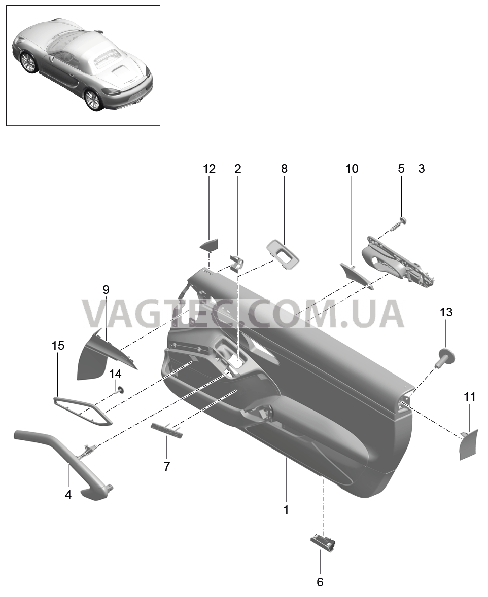 808-085 Обшивка двери, Кожа/, Алькантара, Декоративн.панель, Углерод
						
						IXWC/975/981 для PORSCHE Boxster 2012-2016