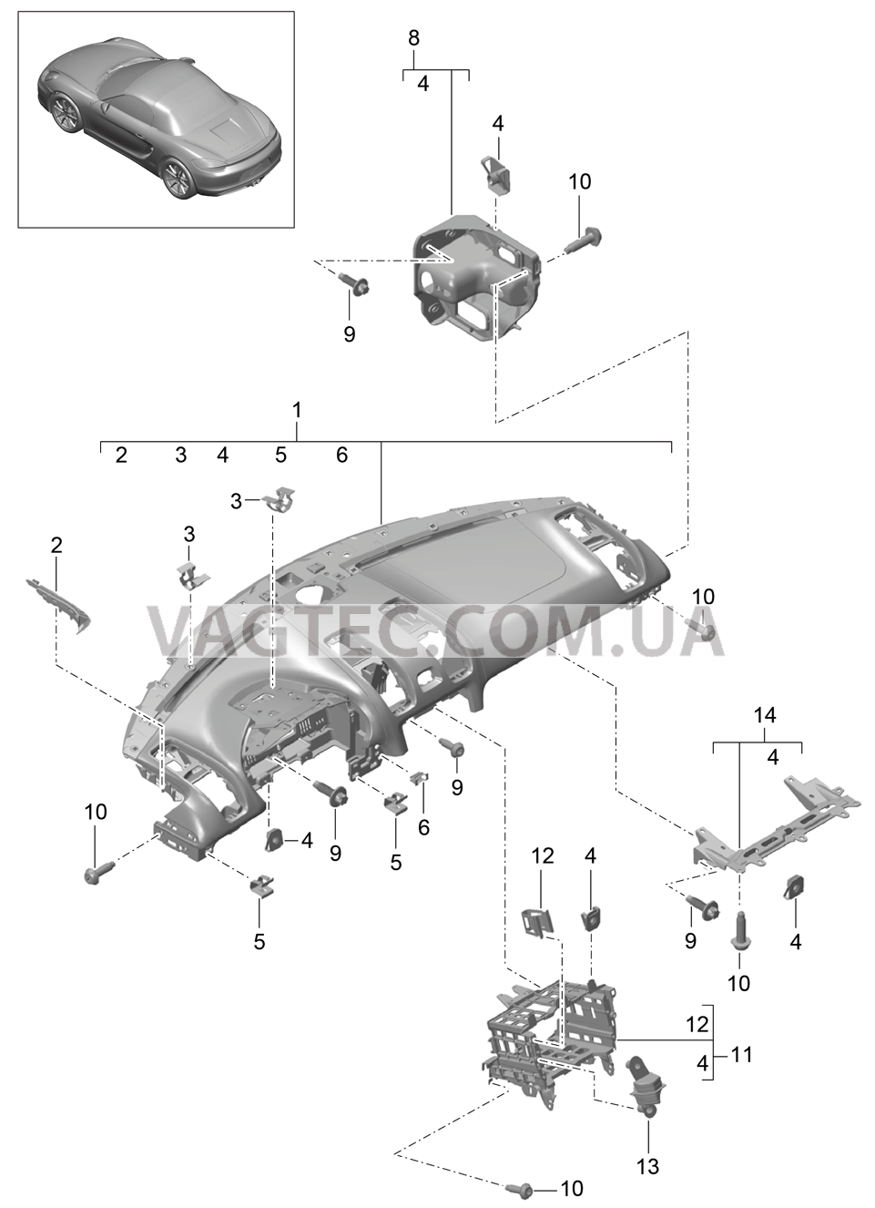809-000 Облицовка передней панели, Верхняя часть, с, Крепежные элементы для PORSCHE Boxster 2012-2016USA