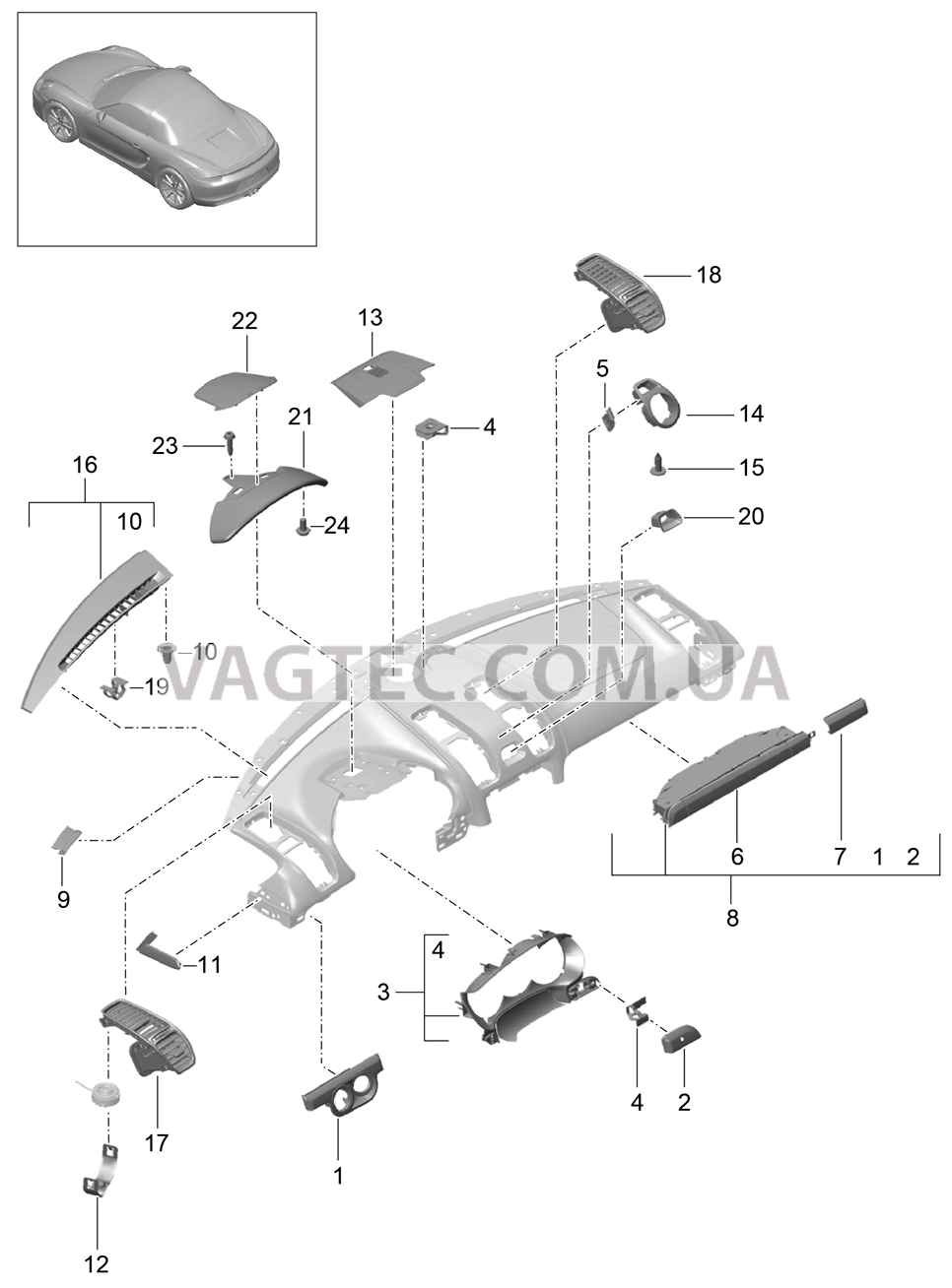 809-005 Детали, Облицовка передней панели, Верхняя часть для PORSCHE Boxster 2012-2016USA