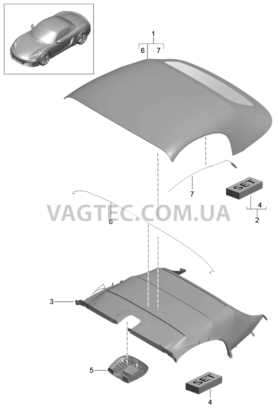 811-000 Обивка складного верха, Обивка потолка для PORSCHE Boxster 2012-2016