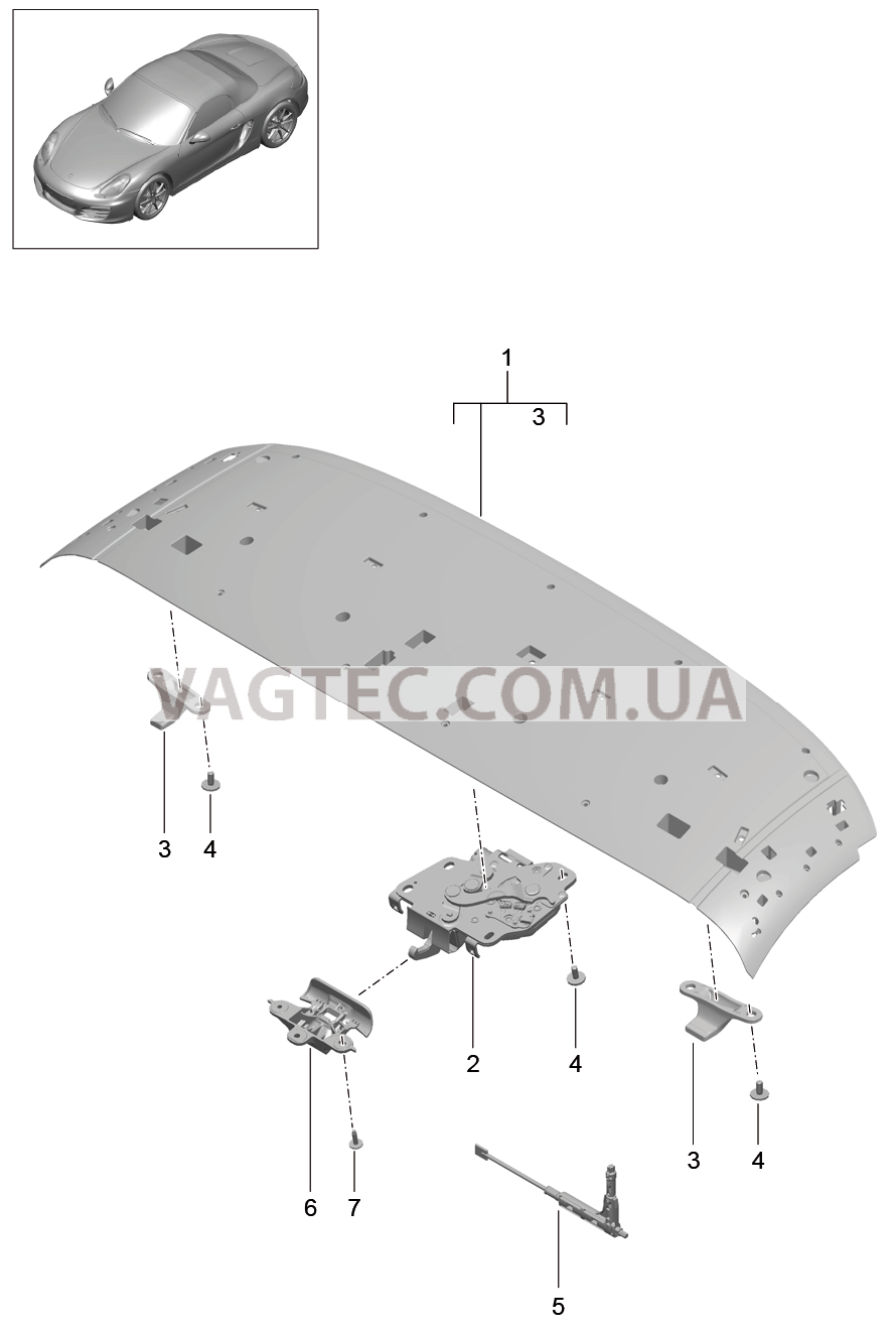 811-005 Каркас складного верха, передний, Рама крыши, Крепление для PORSCHE Boxster 2012-2016