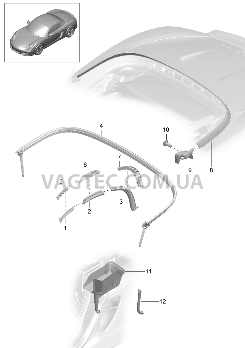 811-015 Складной верх, Прокладка, Влагоуловитель для PORSCHE Boxster 2012-2016USA