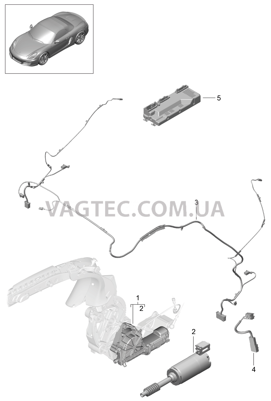 811-020 Складной верх, Привод, Жгут проводов для PORSCHE Boxster 2012-2016USA