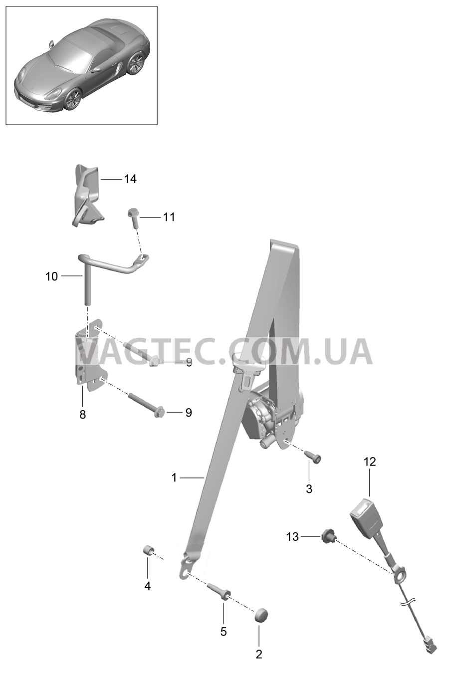 812-000 Ремень безопасности для PORSCHE Boxster 2012-2016USA