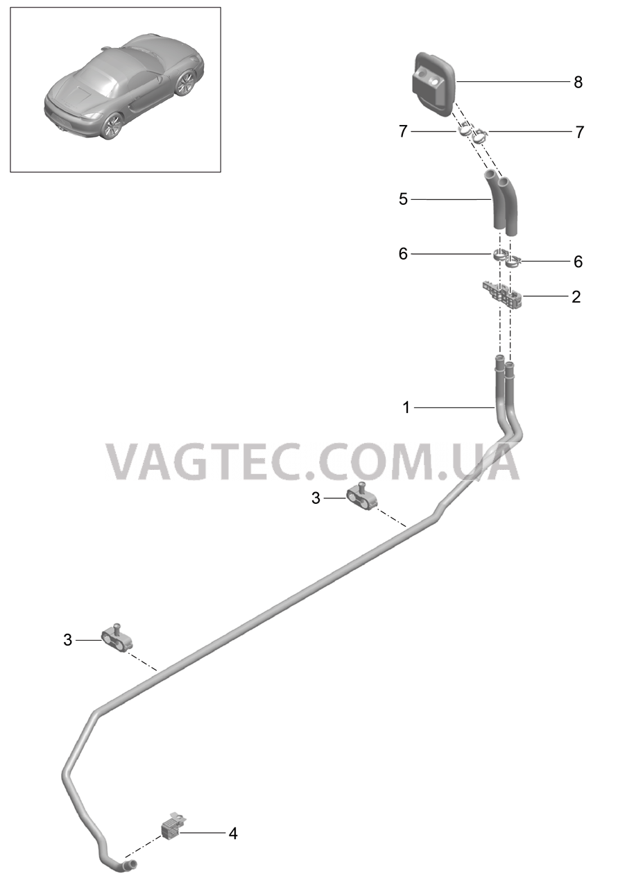 813-000 Обогрев, Подводящий трубопровод, Обратная магистраль для PORSCHE Boxster 2012-2016USA