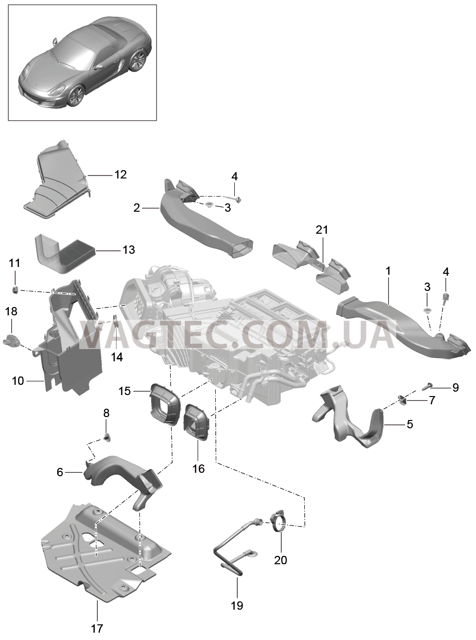 813-005 Воздуховод, Воздухораспределитель для PORSCHE Boxster 2012-2016