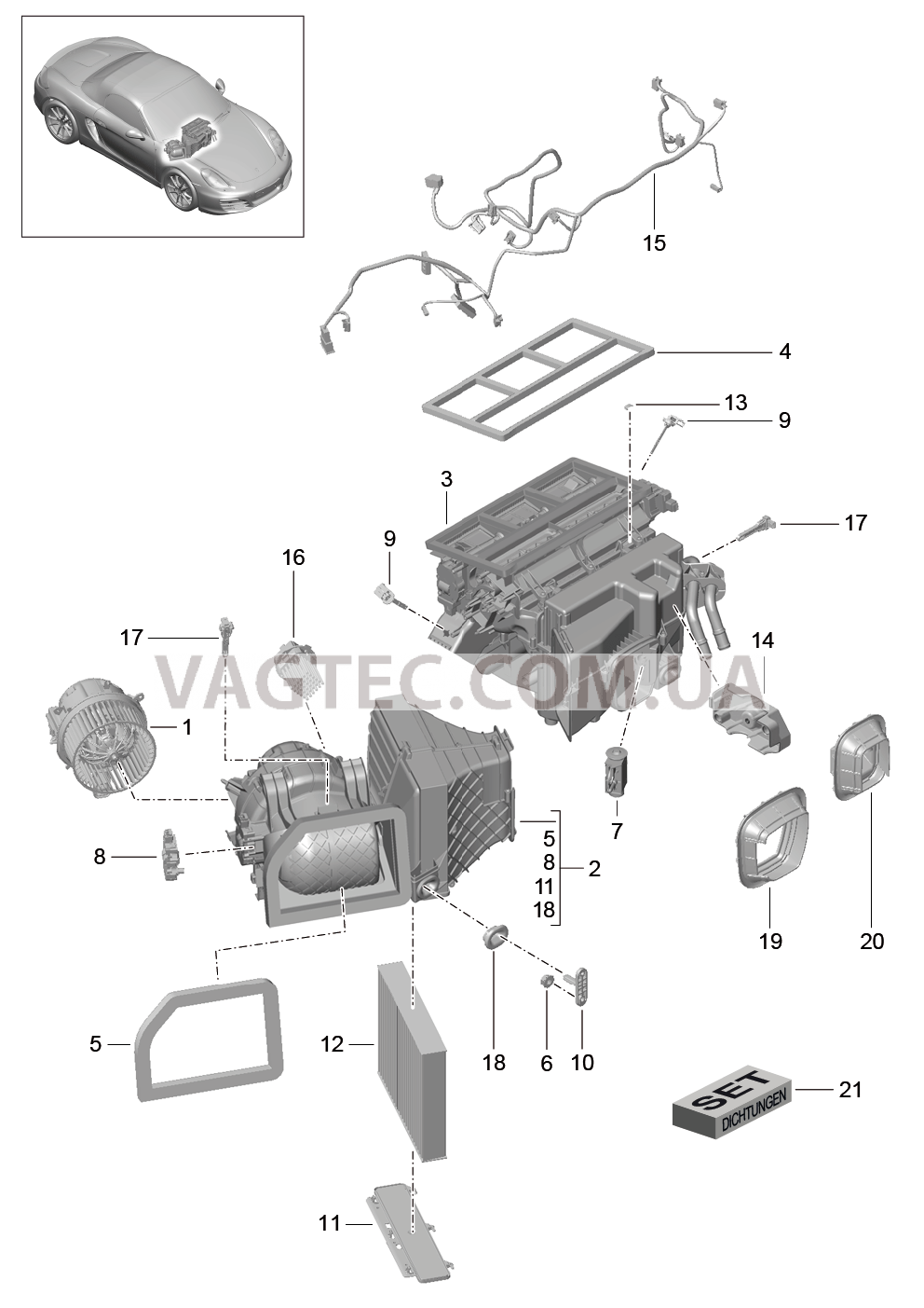 813-010 Кондиционер, и, Отдельные детали для PORSCHE Boxster 2012-2016